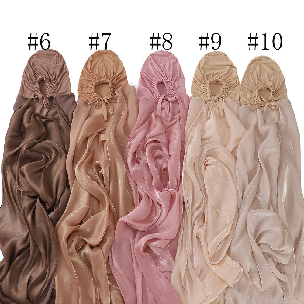 MSL355  Adjustable Cotton Jersey Muslim Cap+Island Satin Crepe Long Scarf