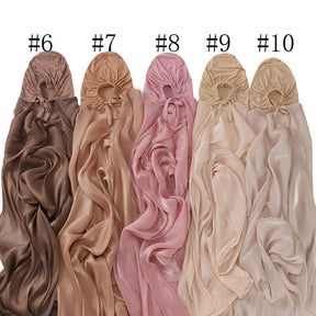 MSL355  Adjustable Cotton Jersey Muslim Cap+Island Satin Crepe Long Scarf