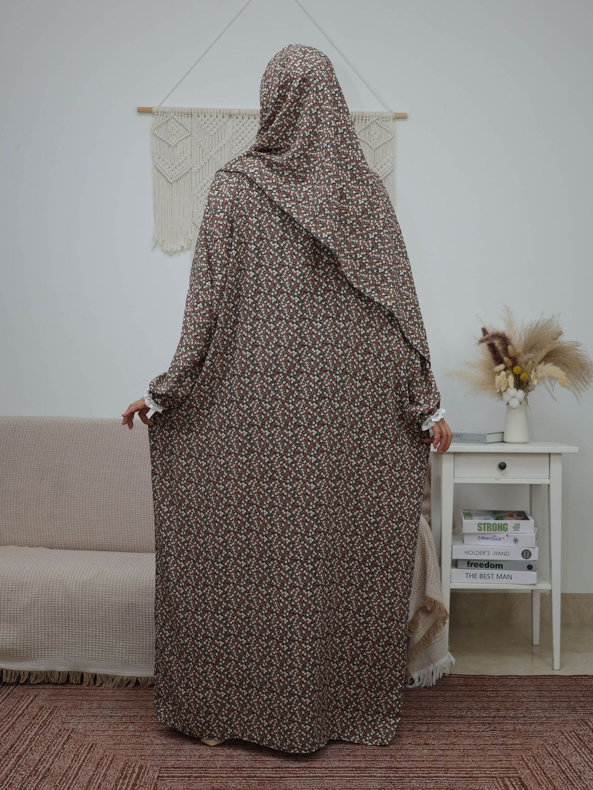 XL001  Floral Print Loose Long Sleeve Integrated Viscose Prayer Set