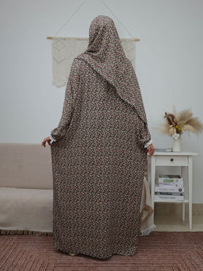 XL001  Floral Print Loose Long Sleeve Integrated Viscose Prayer Set