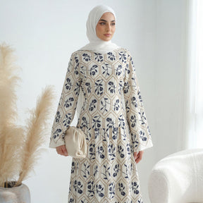 LR1095  Women's Plus Size Long Sleeve Full Embroidery Dress