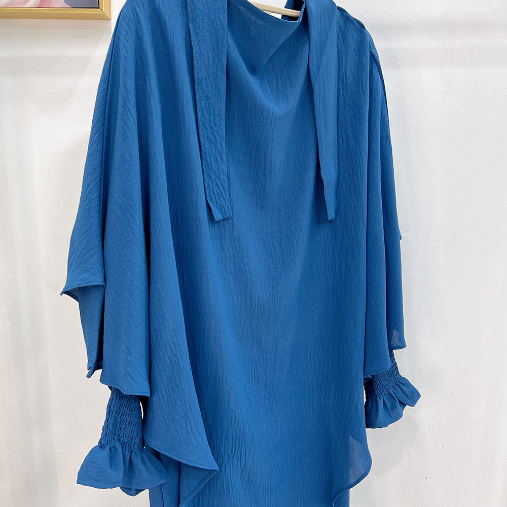 LR591+HJ907  Plain Dress with Single-Layer Hijab Set