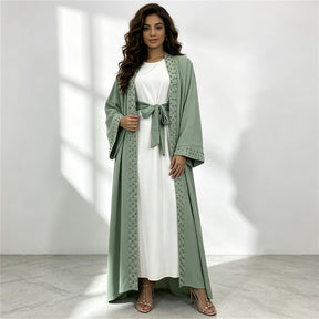 1838 vestido tipo cárdigan abaya musulmán con cuentas de uñas liso