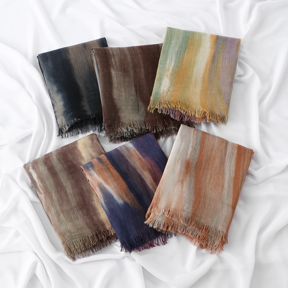 VE134  Ethnic Rainbow Tie-Dye Crinkle Rayon Hijab