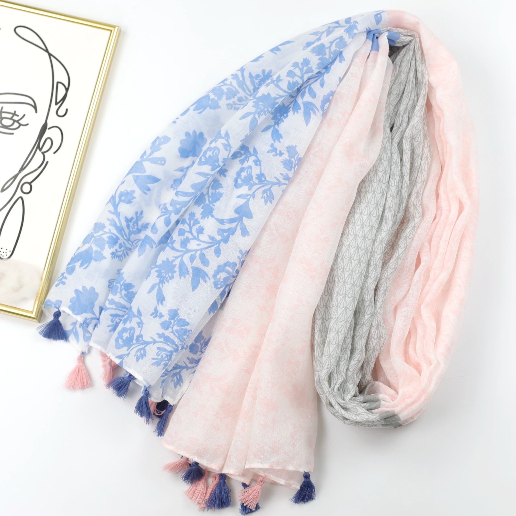 JY230506 Flower leaf printed voile scarf