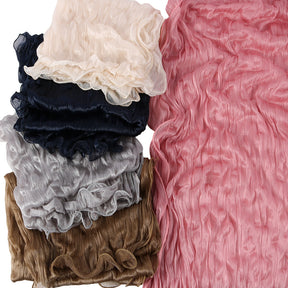 WJZH09  Plain Solid Polyester Crinkle Hijab with Inner Cap Set