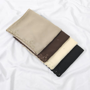 VE163  Plain Embroidered Rhinestone Pearl Chiffon Hijab