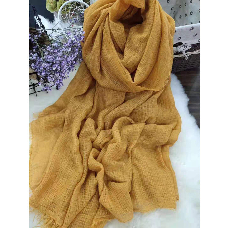 928-2    Solid color plain hijab  scarf bark wrinkle cotton hemp