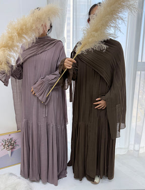 LR1139  Pleated cardigan with lining + hijab 2-piece set