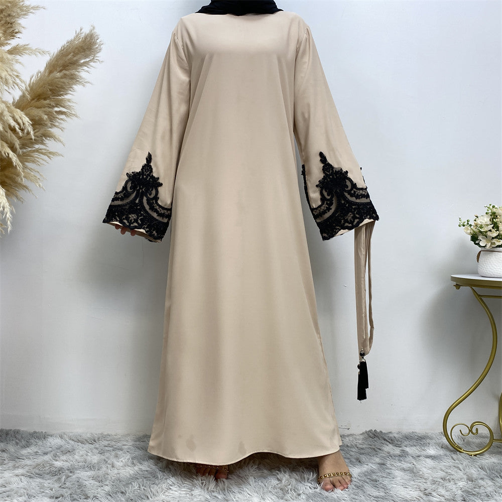 6371 Lace stitching muslim abaya dress