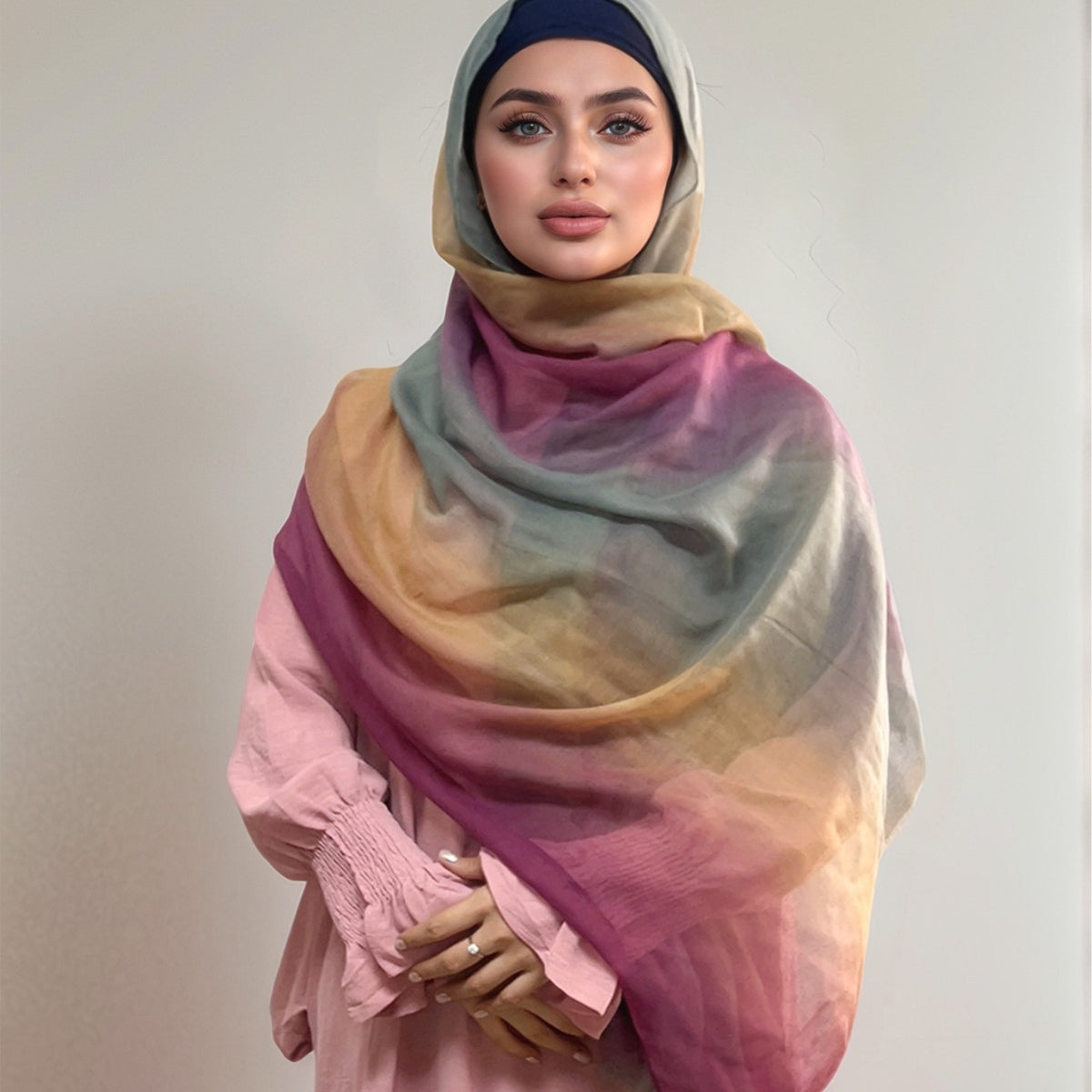 MSL411   Gradient color stitching casual hijab - MOQ:2