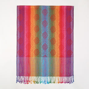 T318-01  Paisley Embroidered Ombre Tassel Polyester Cotton Scarf