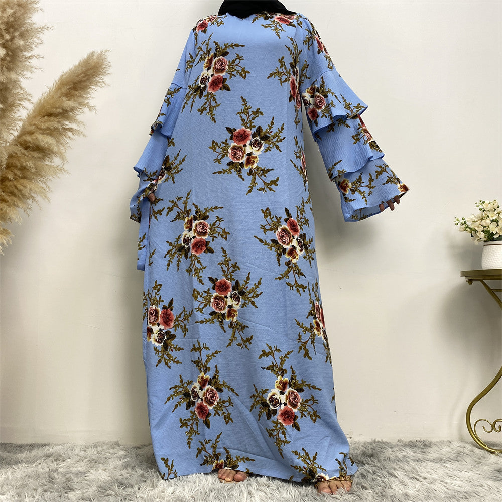 9071 printed flower abaya dress