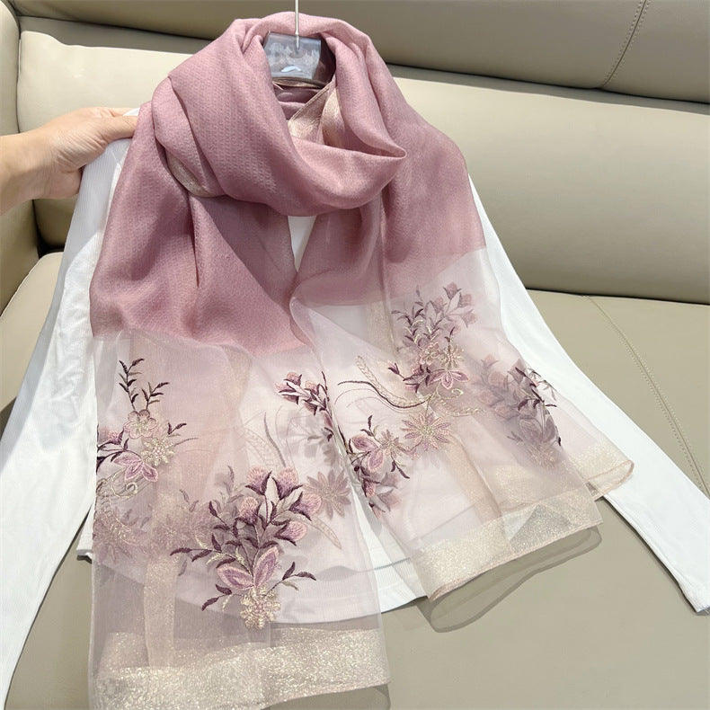 ws-9456153121  High-end Suzhou embroidery manual simulation silk summer scarf embroidered scarf gift with high-end shawl