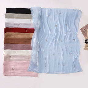 W-0625  Sea Island Silk Bright Silk Hijab with Rhinestone Bow