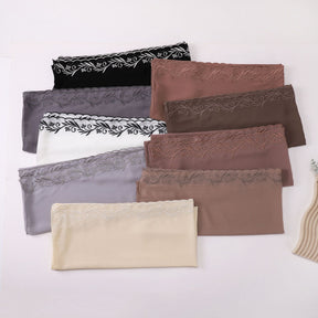W-0512  Pearl Chiffon Long Hijab with One Side Embroidery