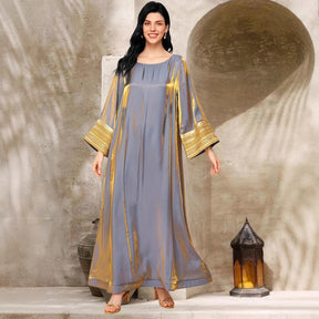 658  Shiny long dress plus size gold luxurious dress