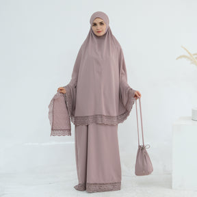 LR957  4-Piece Prayer Mat Storage Bag Lace Hijab & Skirt Set
