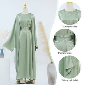 LR806  Elegant Abaya Two-Piece Set + Crystal Chain