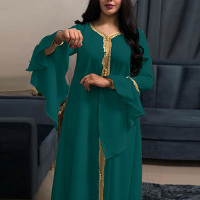 AB027 Ruffle sleeve embroidery muslim abaya dress