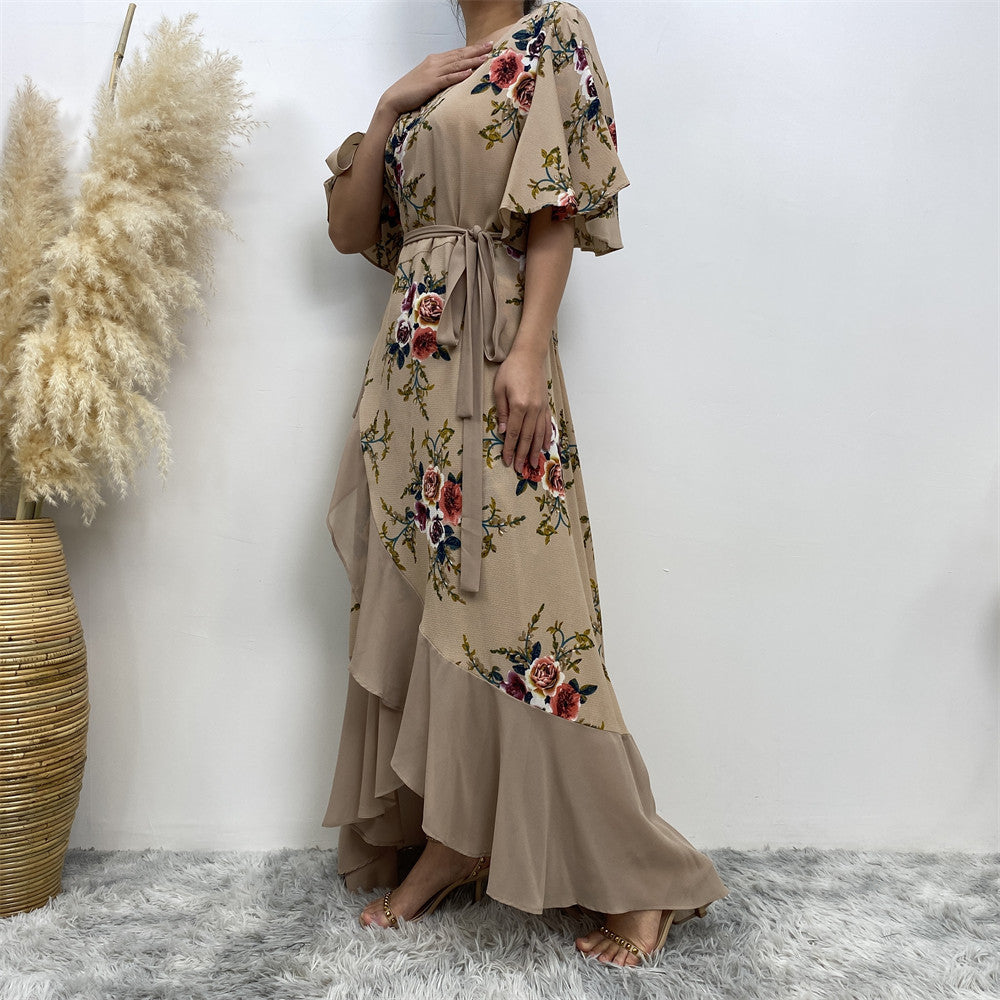 5099 Large size printed chiffon abaya dress