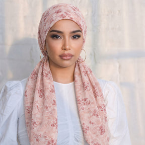 JBXF000  Printed Chiffon Hijab + Attached Tie Back Cap