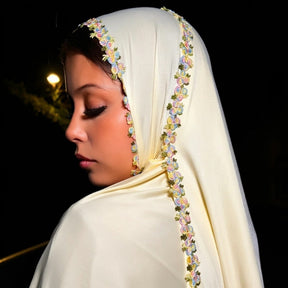 JBHBHB  Elegant Versatile Plain Colorful Embroidered-Edge Liquid Jersey Hijab