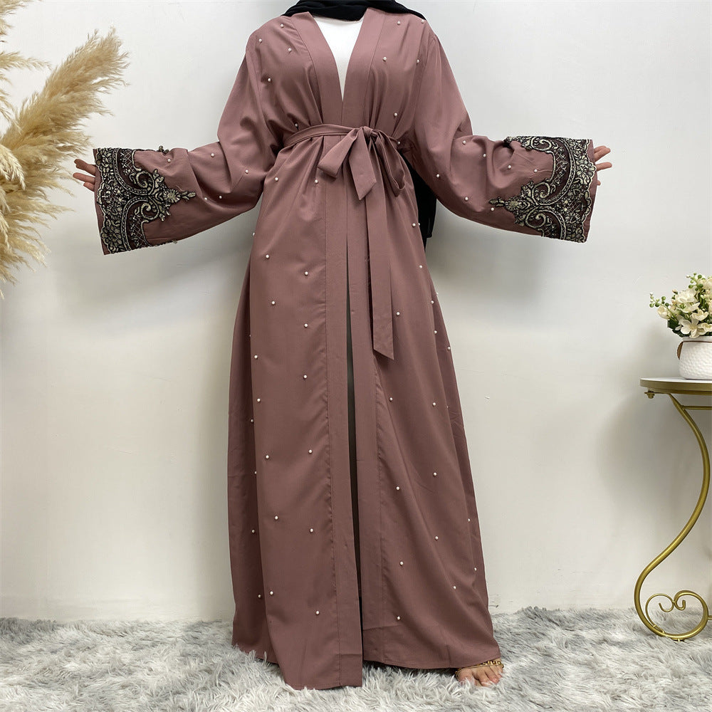 1684 Embroidered nailing beads muslim abaya dress