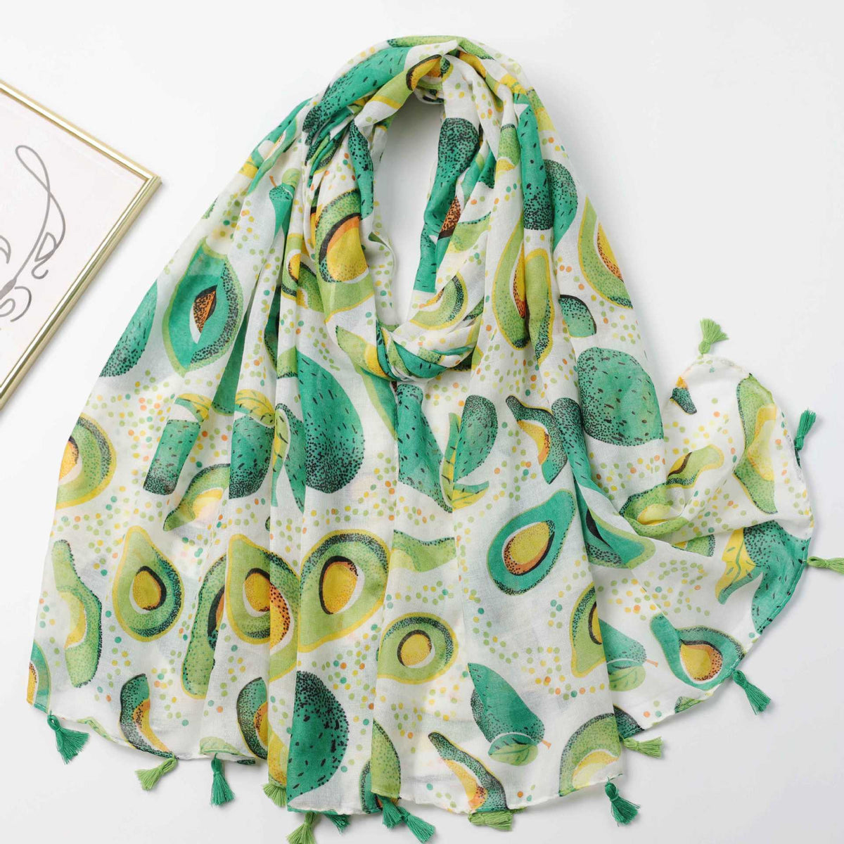 JY240608   Avocado printed silk scarf