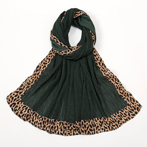 VS773 Hot sale new style leopard wrinkle polyester long scarf solid color headscarf