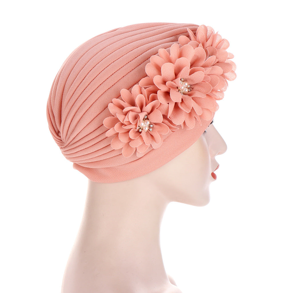 TJM-西瓜帽贴三朵花 plain hijab turban hat