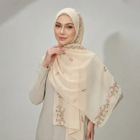 VE122  High-Quality Plain Elastic Chiffon Hijab with Embroidery