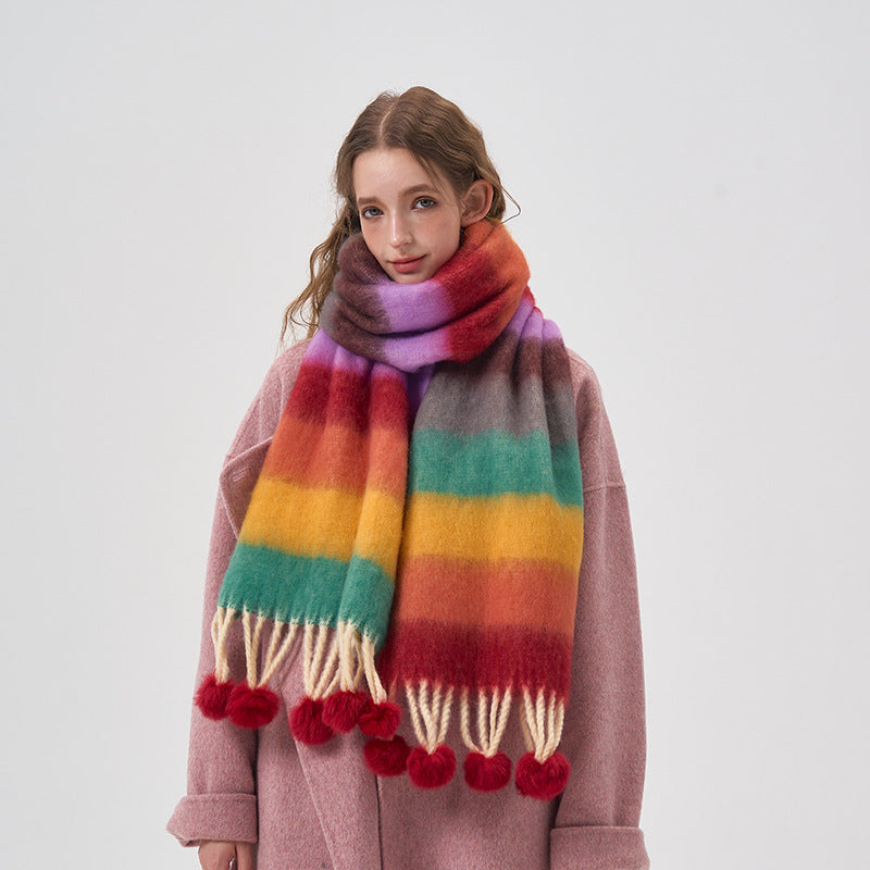 2023-08-14 Color stripe plush ball winter scarf