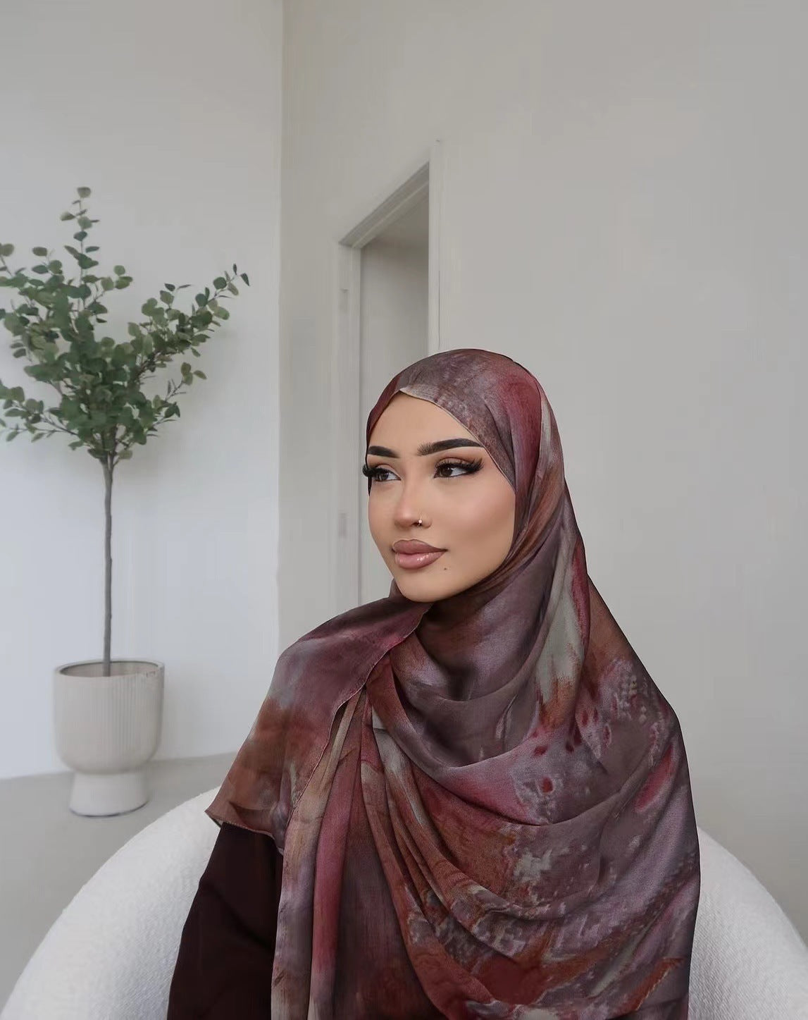 JBWJ001  Soft Modal Watercolor Printed Double-Sided Ethnic Long Hijab
