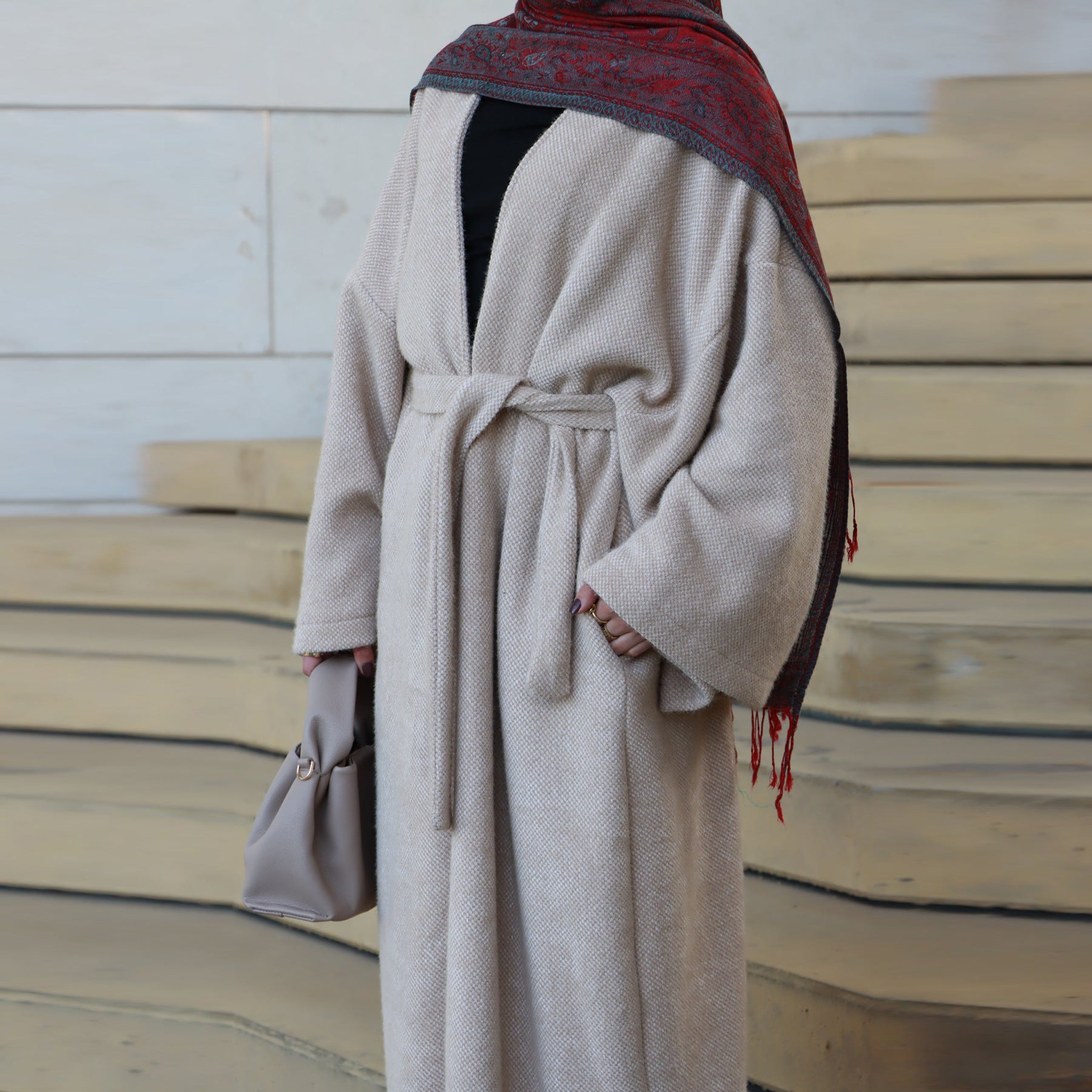 LR1125  Thick Winter Abaya Cardigan with Belt