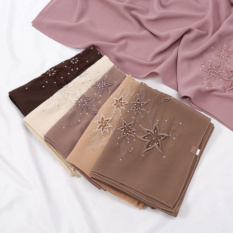 YW276 premium Embroidery hot rhinestone chiffon hijab scarf