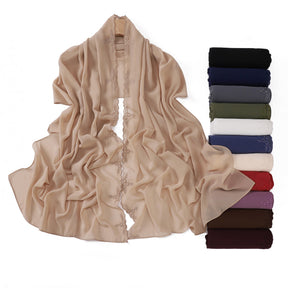 YZ336  Plain Solid Hijab with Flower Embroidered Chiffon