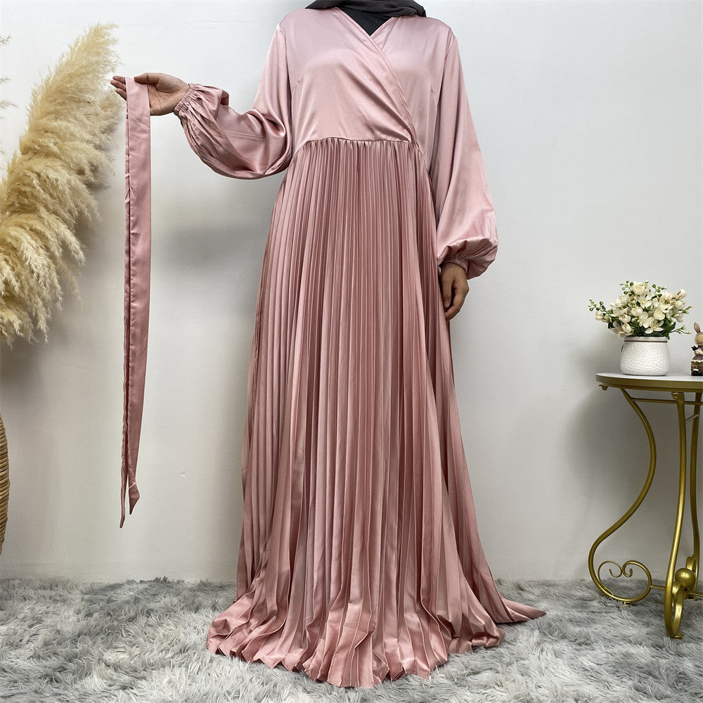 6377 plain pleated muslim abaya dress