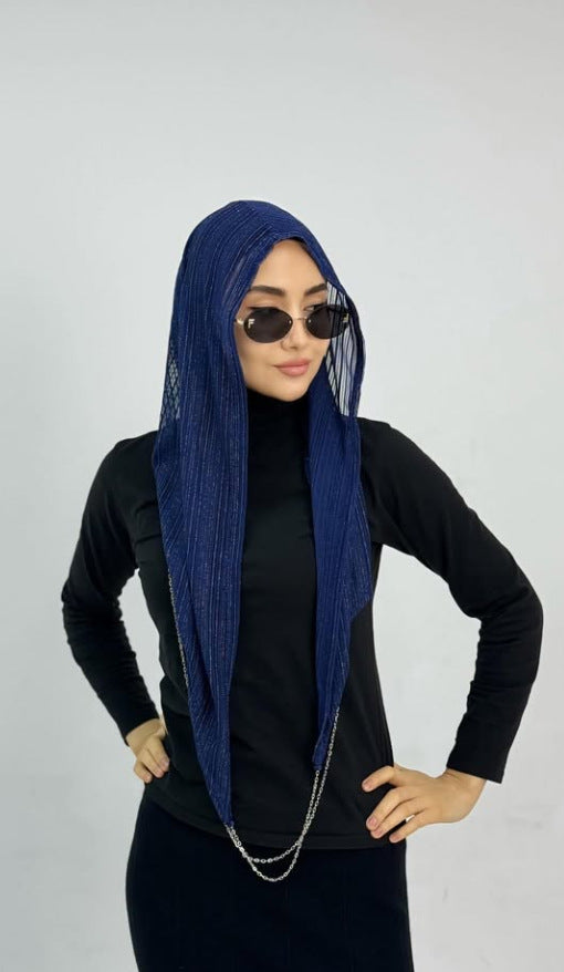 983893580426 Lightweight Breathable Striped Jersey Hijab with Chain Decoration