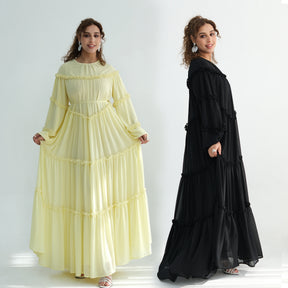 LR1161  Long Sleeve Tiered Ruffle Double Layer Dress