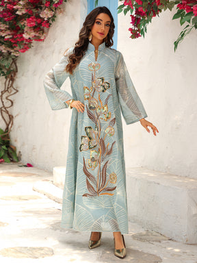 AB485  Mesh Embroidered Maxi Dress Ethnic Women's Clothing