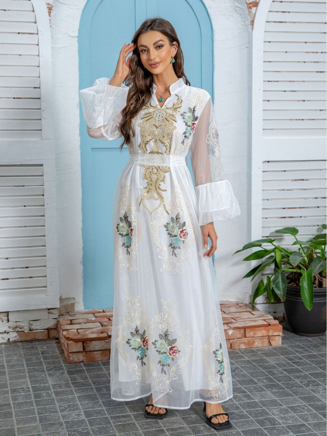 ZD021 Popular Muslim women's evening dress, sequin embroidered dress, Abaya robe