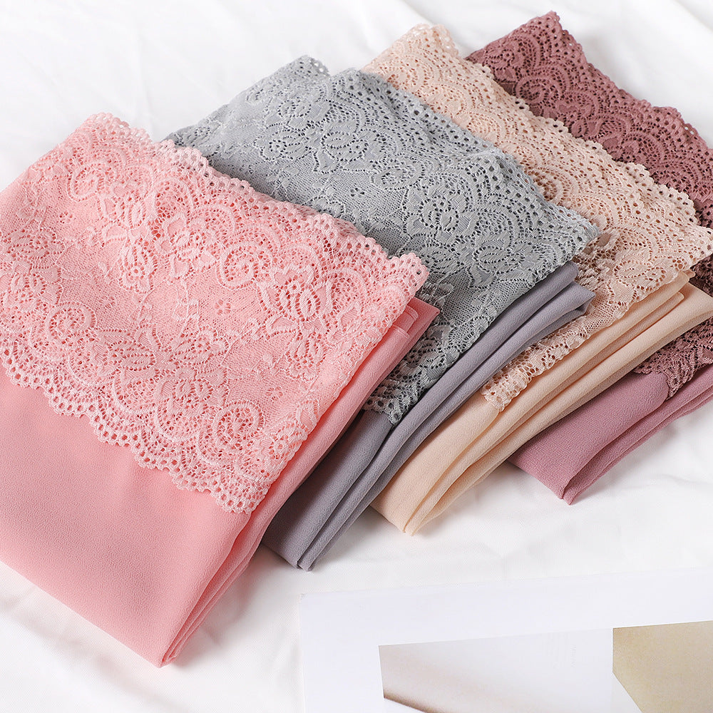 珍珠 边 Plain Chiffon Lace Hijab - Product Photo