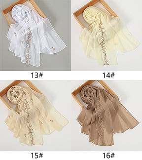 VE122  High-Quality Plain Elastic Chiffon Hijab with Embroidery