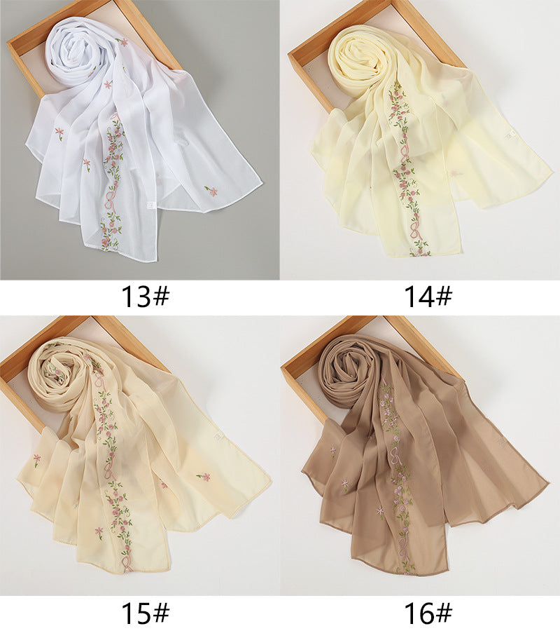 VE122  High-Quality Plain Elastic Chiffon Hijab with Embroidery
