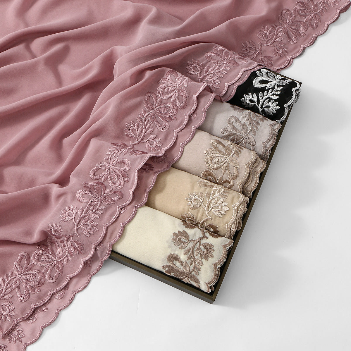 VE139  Stylish Butterfly Embroidered Chiffon Hijab