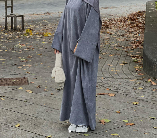 LR688 Autumn Winter Corduroy Abaya Dress & Hijab Set