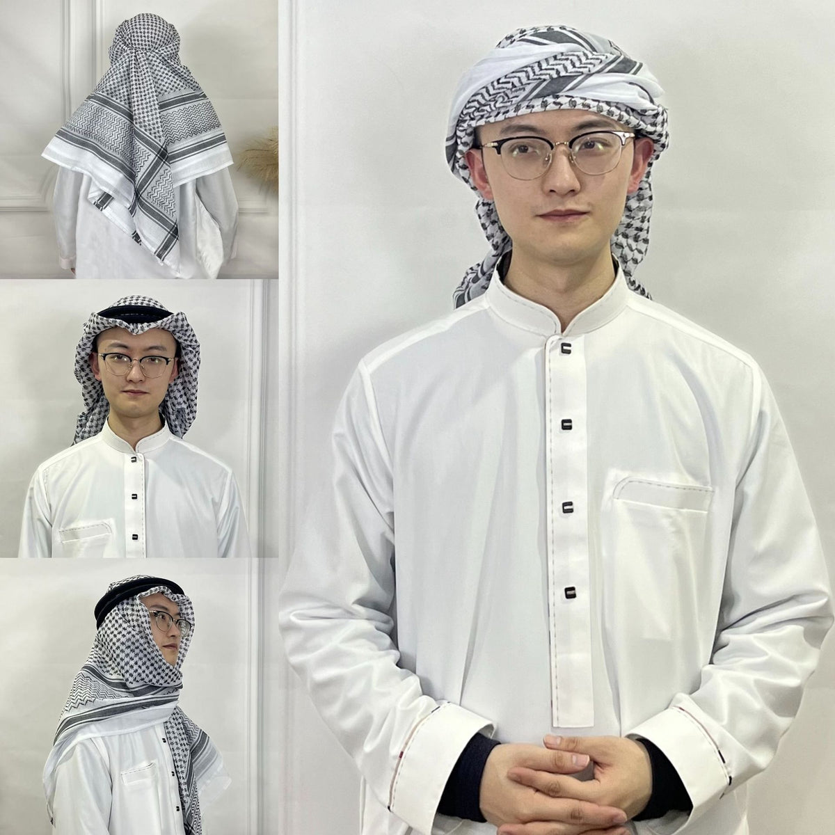 MAN2-22  Muslim plaid wave stripe men's hijab headband set