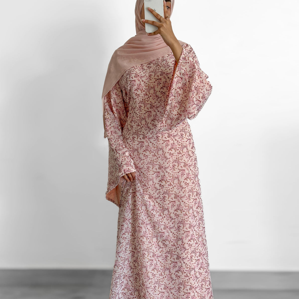 LR1324  Floral Print Plus Size Polyester Long Sleeve Dress - No Hijab