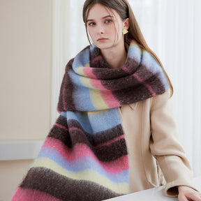 LZF078 color stripe thick winter scarf